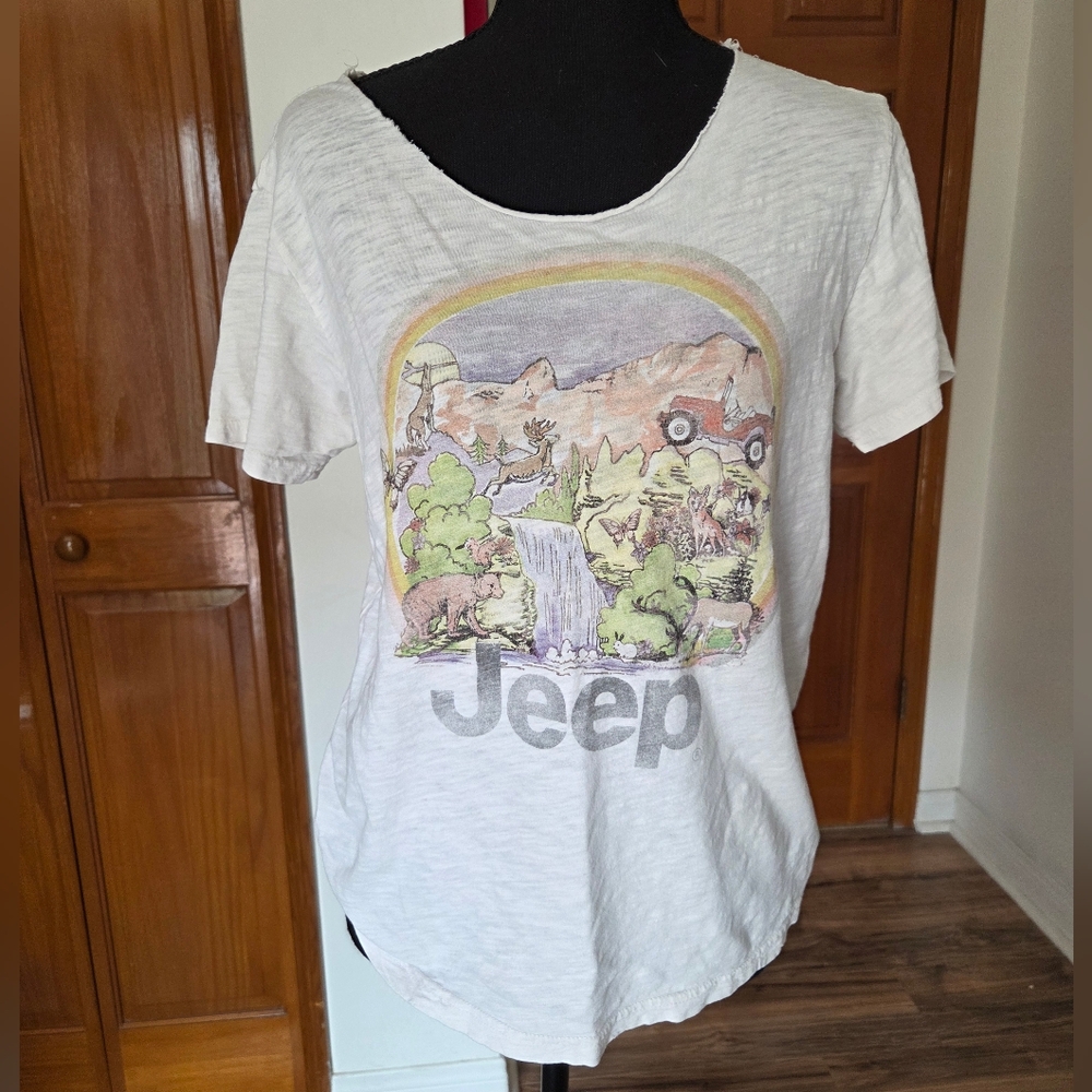 Lucky Brand White Jeep Graphic Short Sleeve Tee